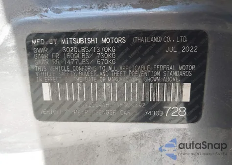 2022 Mitsubishi Mirage Black Edition/Se z USA, uszkodzony, nr VIN ML32AWHJ7NH009392